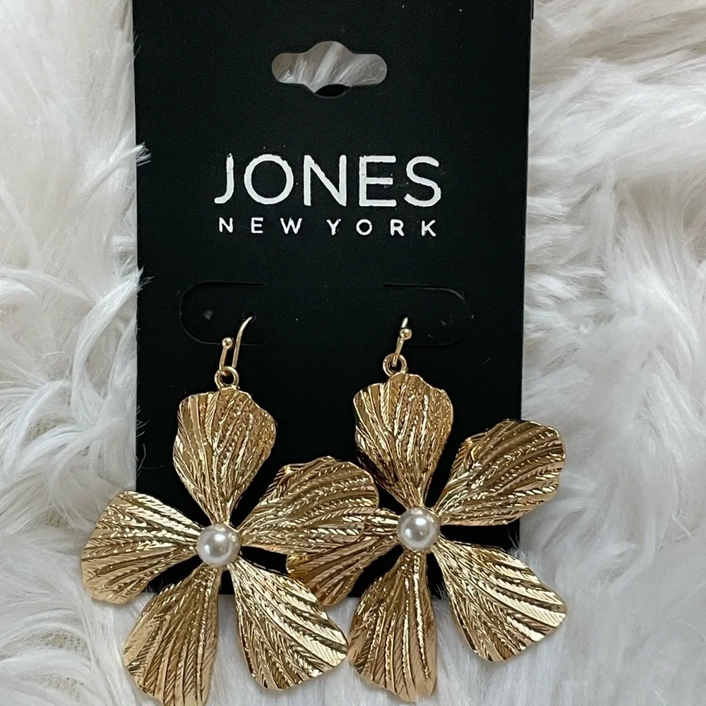 Goldtone Floral Faux Pearl Earrings | Classic Elegance Quiet Luxury - Picture 7 of 15